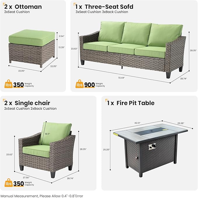 5 PCS Outdoor Patio Furniture Set, All-Weather Rattan Wicker Conversation Group with Deep Seating, High Back Comfort for Porch, Backyard, Green