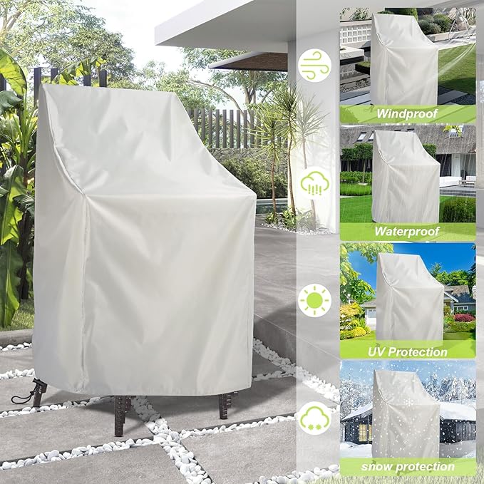 Waterproof Stackable Chair Covers, Uranshin Outdoor Patio Furniture Covers Stacked Chairs 210D Oxford Lounge Chair Covers Outdoor Stack Chairs for All Weather Protection,25"L x 25"W x 47”H (Beige)