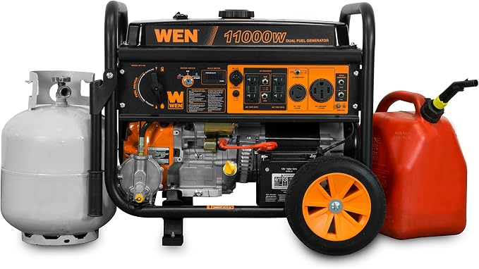 WEN 11,000-Watt Dual Fuel Generator Bundle with Wheel Kit, Electric Start, Weatherproof Cover