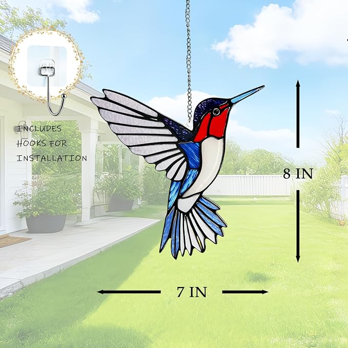 Hummingbirds Suncatcher Stained Glass, Hummingbird Suncatcher Ornament, Hummingbird Suncatcher for Grandma/Mom/Women