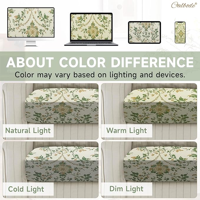 CALBODE 8 Pcs Stretch Outdoor Seat Cushion Covers, Washable Chair Seat Cover for Patio Furniture Cushions Soft Indoor and Outdoor Couch Cover Replacement (Green Vines, Cover Only)