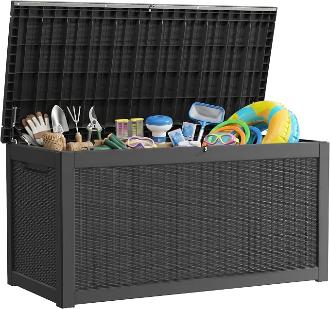 320 Gallon Deck Boxes Outdoor Waterproof, Outdoor Storage Box with Lockable Lid & UV-Resistant for Patio Furniture, Outdoor Cushions, Garden Tools and Pool Supplies, Black