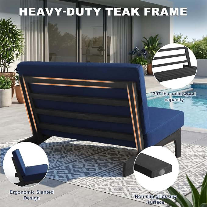 Pia Ricoo 4 Piece Patio Furniture Sets, Outdoor Furniture with 2 Chairs & Coffee Table, Patio Conversation Set for Backyard, Deck, Lawn, Navy, Dark Wood