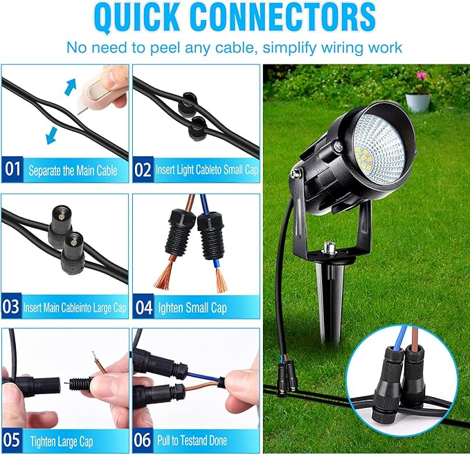 7W Low Voltage Landscape Lighting with Connectors AC/DC 12-24V IP67 Waterproof 3000K Warm White Outdoor Spotlights for Yard Pathway Garden Trees (2 Pack)