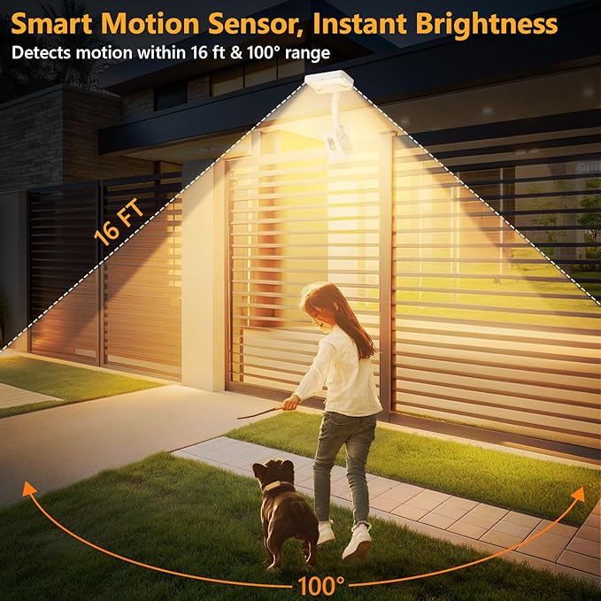 Clip On Solar Lights Outdoor with Motion Sensor, 360°Rotatable & Vertically Adjustable Solar Fence Lights with 92 LEDs (600 LM, 3000 K),IP65 Waterproof Security Light for Deck, Gutter（White, 1 Pack）