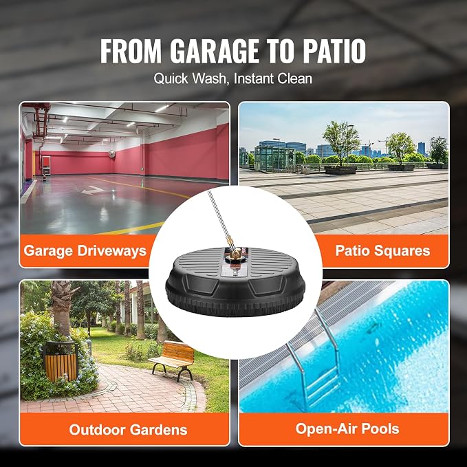 VEVOR 15 Inch Pressure Washer Surface Cleaner, 4000 PSI Universal Power Washer Accessory with 1/4 Inch Quick Connect, Heavy Duty Concrete Cleaner for Driveway, Patio, Floor and Sidewalk
