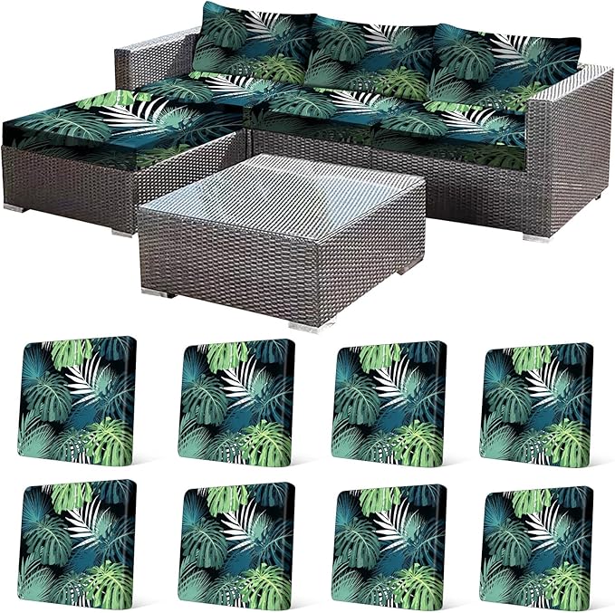 CALBODE 8 Pcs Stretch Outdoor Seat Cushion Covers, Washable Chair Seat Cover for Patio Furniture Cushions Soft Indoor and Outdoor Couch Cover Replacement (Greenery, Cover Only)