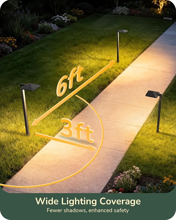 EDISHINE Low Voltage Landscape Lighting, Landscape Path Lights with Pyramid Exterior, Aluminum, 3000K & 50000Hrs, Outdoor Pathway Lights Wired for Garden, Yard, Driveway, 6 Pack