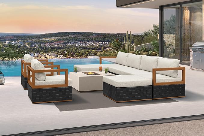 PURPLE LEAF Patio Outdoor Furniture Set 8 Pieces, Premium Leather Outdoor Couch Sectional Sofa, Patio Conversation Sets with Olefin Cushions, Patio Couch for Porch, Garden, Balcony, Black
