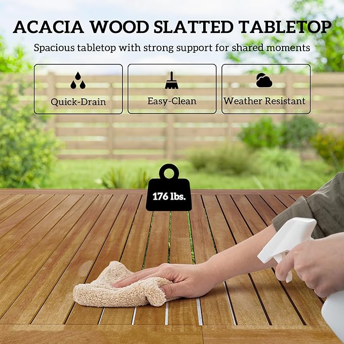 Outsunny 5 Piece Outdoor Dining Set, Outdoor Table and Chairs for 4, 59" Rectangular Acacia Wood Tabletop and 352 LBS Mesh Stackable Chairs, Patio Set for Garden, Backyard, Deck, Teak