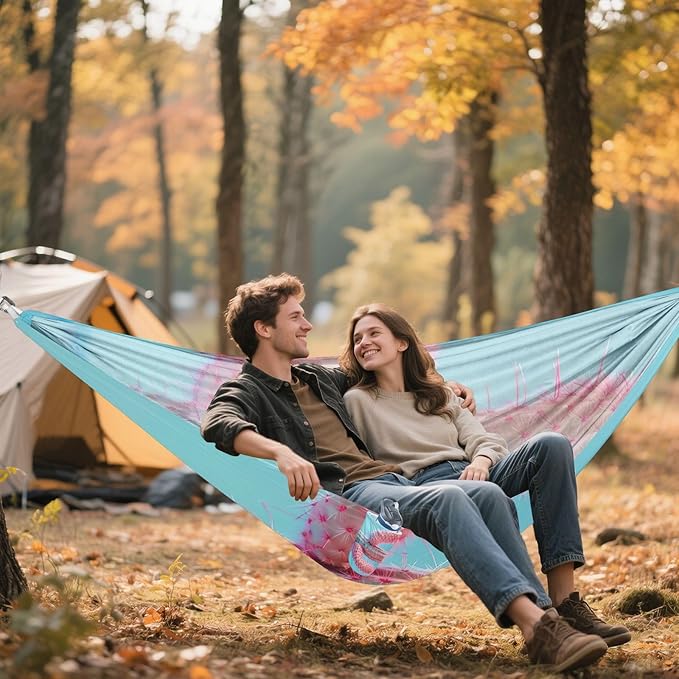 FRMG Pink Cactus Camping Hammock 500 lbs Capacity Portable Hammocks with Tree Straps & Attached Carry Bag, Camping Essentials Gear A0900520a