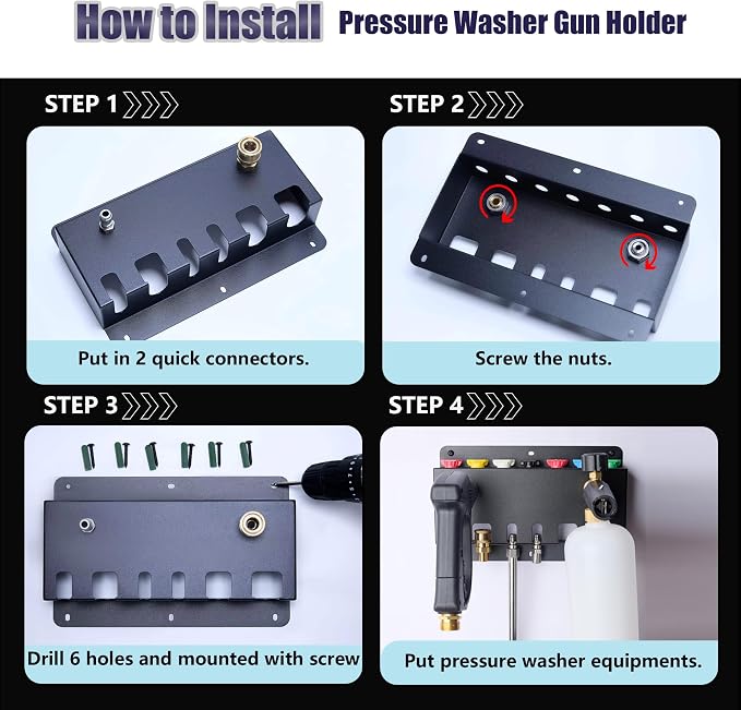 Pressure Washer Gun Holder -Trumlandy Foam Cannon Holder Wall Mounted Pressure Washers Accessories Storage Rack for Pressure Washer Gun/Nozzle Tips/Foam Cannon/ 1/4" Quick Connect Extension Wand