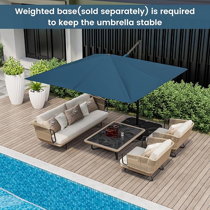 Tangkula 9.5 FT Cantilever Patio Umbrella, Outdoor Square Offset Umbrella with 360° Rotation, Heavy Duty Patio Hanging Umbrella with Cross Base for Garden Deck Pool Backyard (Navy)