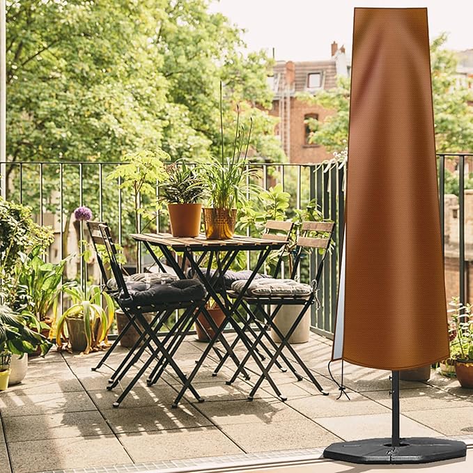 OKPOW Umbrella Cover 420D Oxford Fabric Patio Umbrella Covers Waterproof with Zip, for 9ft to 12ft Garden Outdoor Umbrella (Brown)