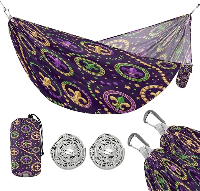 Hammocks for Outside Mardi Gras Elements Camping Hammock Portable Hammocks with Tree Straps and Carry Bag Camping Accessories for Hiking Beach Outdoor