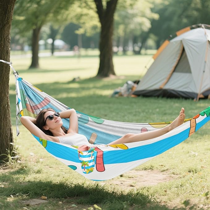 Blue White Striped Coconut Palm 330lb Capacity Hammocks for Camping with Tree Straps Tree Hammock for Camping Travel Accessories hamacas para Patio