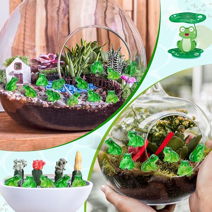 60 PCS Mini Resin Frogs Green Frogs Figurines for Model Fairy Garden | Model Fairy Garden Miniature Moss Landscape Display, DIY Terrarium Crafts, Home Decor, Hiding Game