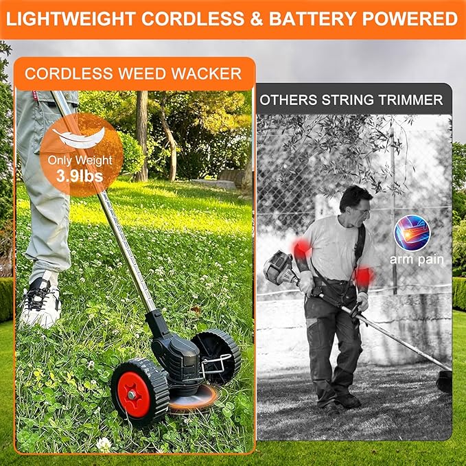 Weed Wacker, Cordless Weed Eater 2×4.0Ah Battery-Powered with 3 Types of Blades, 3-in-1 Stringless Grass Trimmer, Brush Cutter for Lawn Yard Garden (Orange)