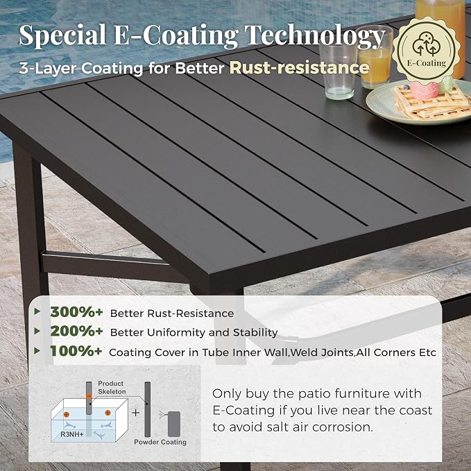 MIXPATIO 9 Pieces Patio Table and Chairs Set, Patio Dining Set for 8, Red Textilene Chairs and 83” Rectangular Patio Dining Table with Umbrella Hole, for Deck Backyard Lawn Poolside