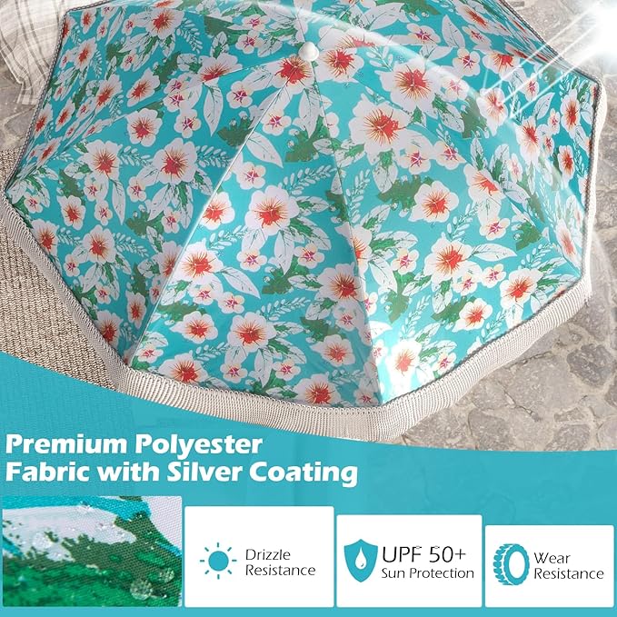 6.5 FT Outdoor Fringe Umbrella, UV 50+ Protection Boho Umbrella with Sand Anchor, Tilt Sun Shelter& 8 Ribs, Portable Beach Umbrella with Carry Bag, Vintage Patio Umbrella for Deck Poolside
