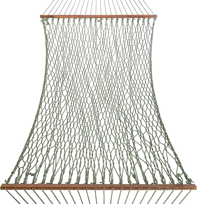 Hatteras Hammocks Large Meadow DuraCord Rope Hammock – 13 ft. x 55 in., 2-Person, 450 lb Capacity, Cumaru Spreader Bar, Zinc-Plated Hardware – Handcrafted in The USA