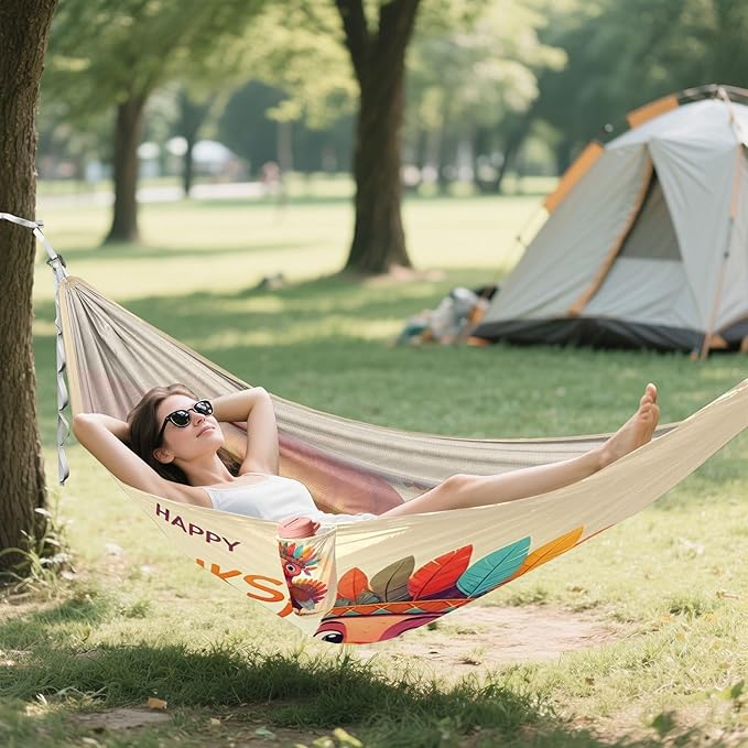 Hammocks for Outside Cartoon Turkey Camping Hammock Portable Hammocks with Tree Straps and Carry Bag Camping Accessories for Hiking Beach Outdoor