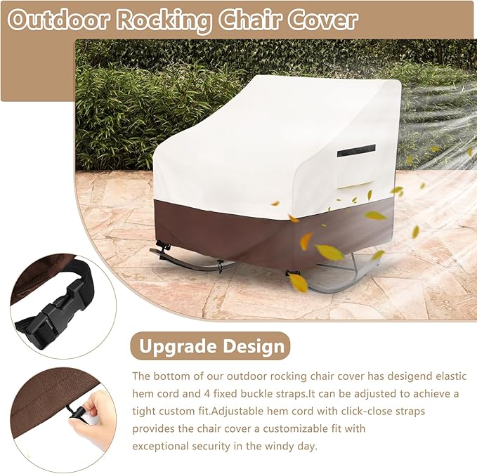 Outdoor Rocking Chair Cover 600D Heavy Duty Waterproof Patio Egg Rocking Chair Covers,for 41" W x 45" D x 31" H Outdoor Papasan Rocking Chair Beige