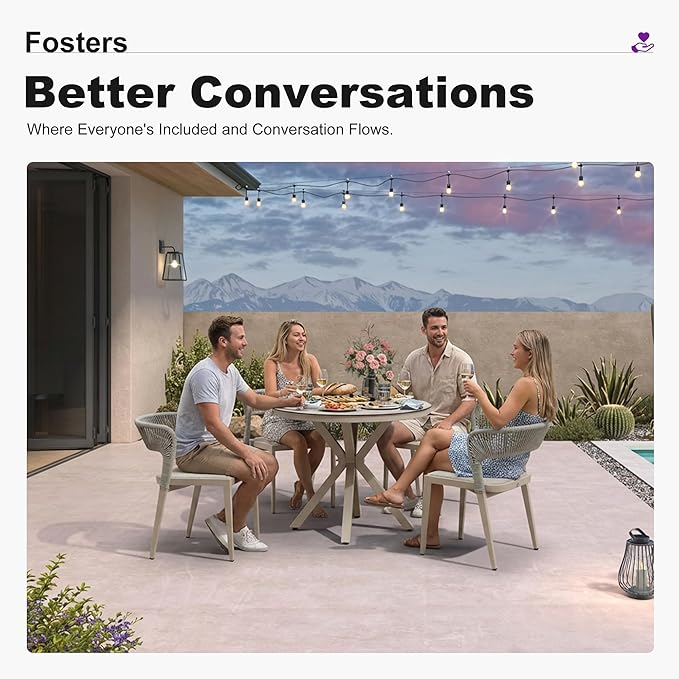 PURPLE LEAF 5 Pieces Oversized Round Aluminum Wicker Rattan Patio Dining Set for Lawn Backyard Deck Champagne