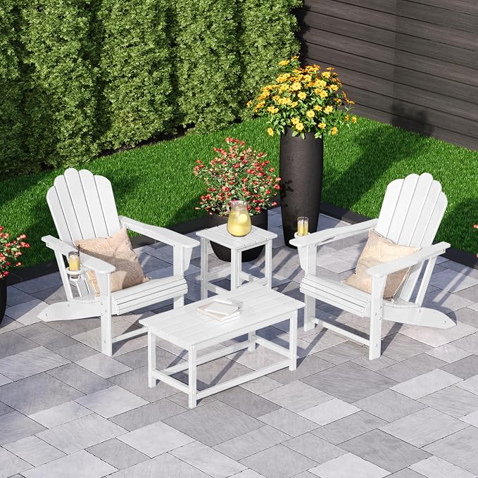 Costaelm Adirondack Conversation Table, HDPE Outdoor Drink Weather Resistant, Outdoor Patio Porch Accent Balcony Table for Pool, Seaside, Backyard, White