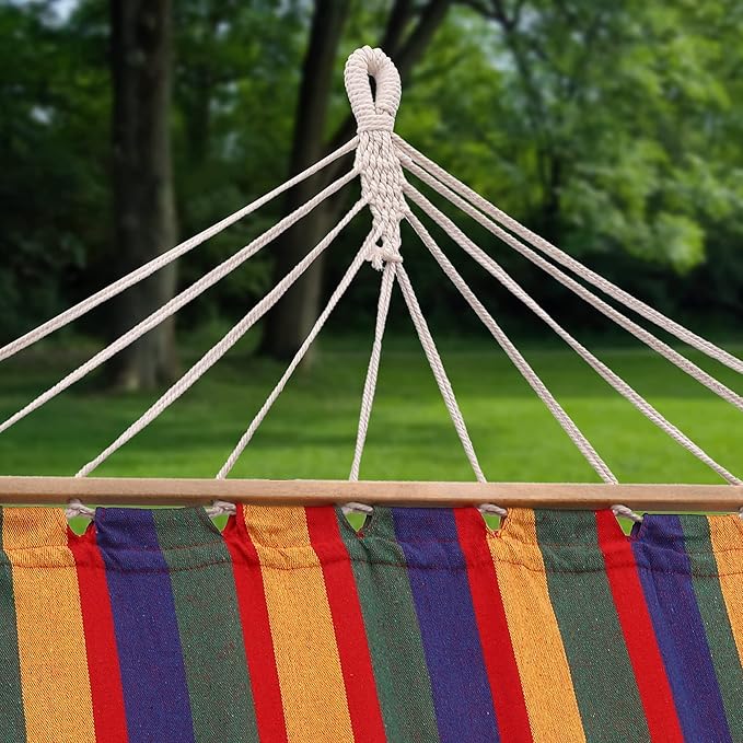 Sterling Sports Hammock for 1 Person, 4ft Wide 420 lbs Capacity, Wooden Spreader for Outdoor Patio Yard Poolside, Cotton Tropical Rush