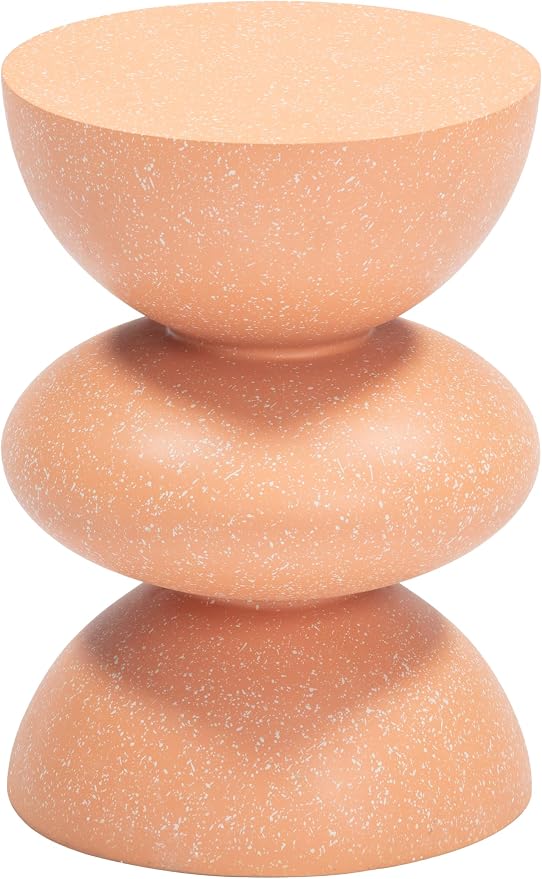 Tressa Side Table Terracotta, Brown End Table, Modern Style, Faux Terrazzo Poly Cement Round Shape Tabletop, Poly Cement, Outdoor Living, 12.6" W x 12.6" D x 17.7" H