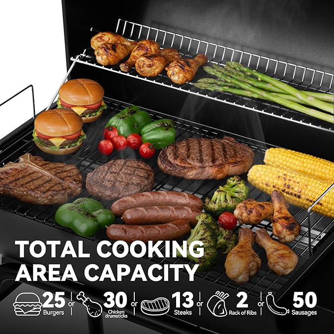 Royal Gourmet CC1830 28 Inch Barrel Charcoal Grill with Warming Rack, Outdoor BBQ Grill with 626 Sq. In. Grilling Space for Backyard, Patio and Parties, Black