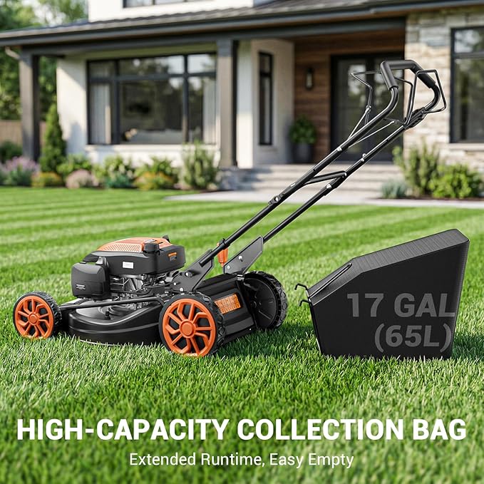 21" Self-Propelled Gas Lawn Mower, 170CC Engine, 3-in-1 Mulching, Bagging & Side Discharge, 7-Position Height Adjustment, Easy Lawn Care for Large Yards & Thick Grass