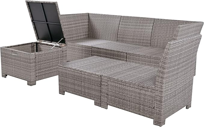 LUMISOL Outdoor Patio Furniture Set, 6 Pieces Sectional Rattan Sofa Set, PE Rattan Wicker Patio Conversation Set with Table and 0ttoman for Lawn, Garden, Backyard (Beige)