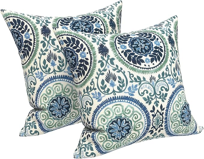 LVTXIII 2 Pack Outdoor Pillows 18x18 Inch, Square Throw Pillows with Inserts, Decorative Water-Repellent Pillow Cushions for Patio Furniture and Garden Sofa, Coastal Medallion