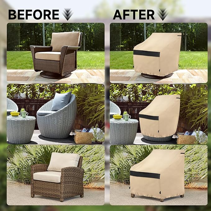 NEVERLAND Outdoor Chair Covers, Patio Swivel Chair Cover Waterproof,Heavy Duty Patio Lounge Deep Seat Cover, Outdoor/Lawn Furniture Covers 2 Pack- 31.5 W x 33.5 D x 36 H inches (Golden)