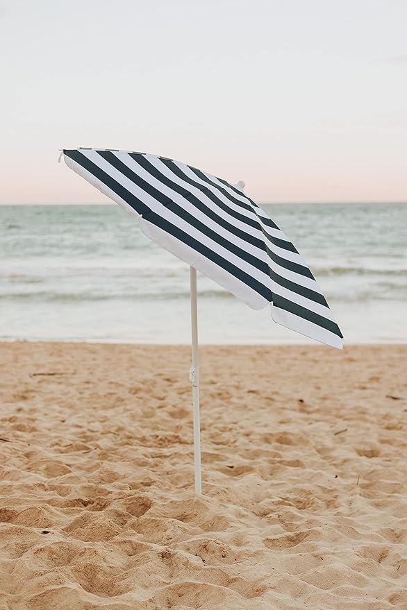 PICNIC TIME 5.5 Ft Portable Beach Umbrella, Lightweight UV Protection Sunshade with Tilt Pole & Carry Bag, Outdoor Canopy Umbrella for Beach, Sand, Pool, Patio, Camping, Travel, or Backyard Shade, (Blue & White Stripe)