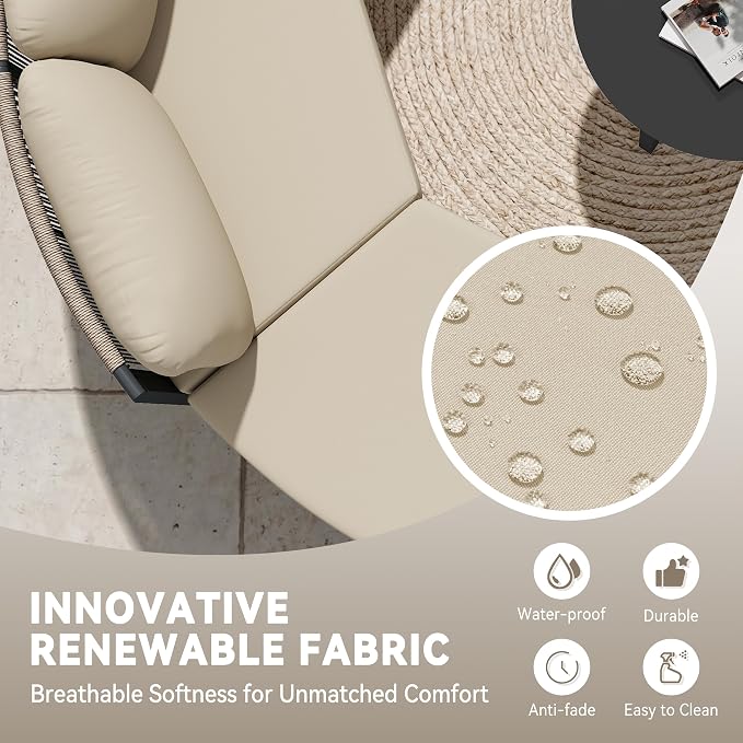 Crestlive Curved Patio Furniture Set, Modular Half Moon 4-Seater Sofa with Round Coffee Table, Aluminum Outdoor Sectional with 4.3" Cushions, All-Weather Couch for Backyard, Deck, Porch, Poolside