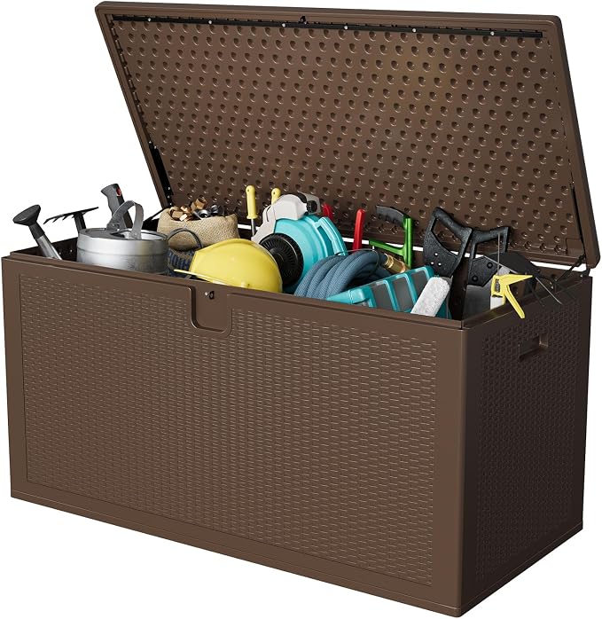 TrailBlaze 150 Gallon Large Resin Outdoor Storage Deck Box – Waterproof & Weatherproof Patio Storage Bench – Lockable Lid, UV Resistant, Tool-Complimentary Setup – Ideal for Garden, Porch, Backyard –