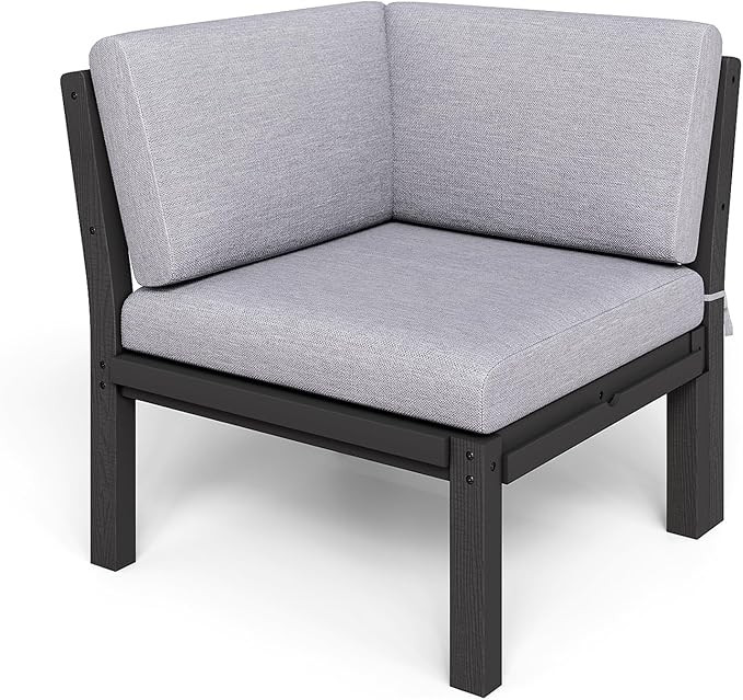 Modular Outdoor Patio Furniture Corner Seat, HIPS All-Weather Outdoor Sectional Sofa with High-Density Thick Cushions, Easy Side Interlock, Patio Seat for Backyard, Balcony, Deck (Black)