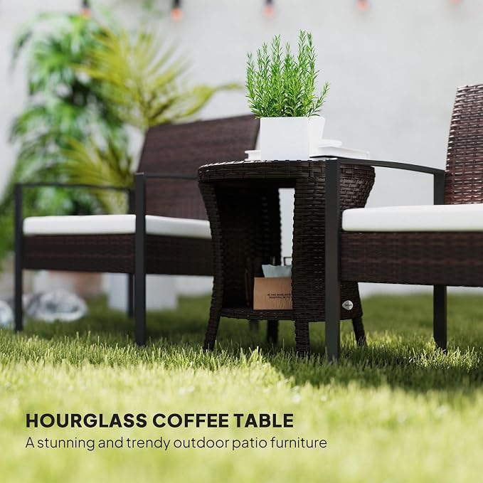 Outsunny 18" Outdoor Wicker Coffee Table, 2-Tier Patio Side Table with Storage, PE Rattan End Table with Composite Wood Top, Steel Frame for Garden Backyard Balcony, Mixed Brown