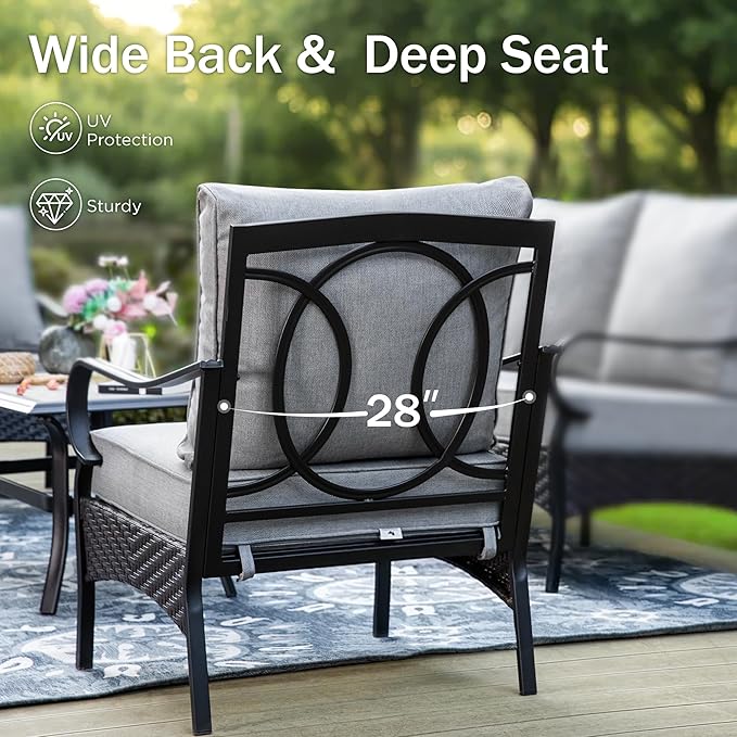 PHI VILLA Outdoor Wicker Chairs Sofa of 2, All Weather High Back Rattan Chairs 2 Seats with Comfy Cushions for Porch Deck