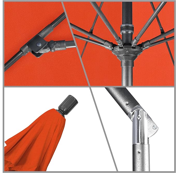 California Umbrella 11Ft Fiberglass Rib Patio Umbrella, Hand-Crank, Tilt-Collar, Gray Frame, Solution Dyed Sunset Fabric