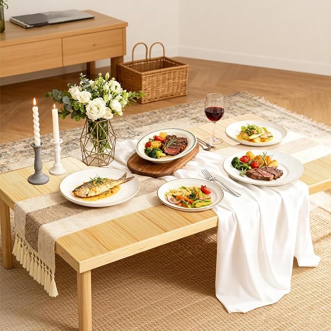 Folding Picnic Table with Table Runner, 60 * 30in Wooden Picnic Table for Outdoors, Boho Low Coffee Table for Sitting on The Floor, Suitable for Beach, Park, Garden, Camping, Travel(Natural)