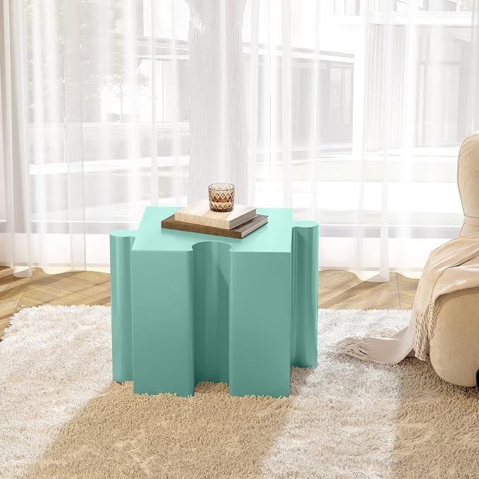 Christopher Knight Home Daton 3 Piece Interlocking Outdoor Side Table Set, Modular Lightweight Concrete Coffee Table, Convertible MGO End Table for Indoor&Outdoor, Creative Set Up,Mint Green+Sky Blue