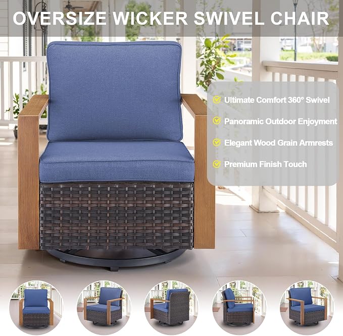 Belord Outdoor Swivel Rocker Chairs Set of 2 with Metal Wide Armrests, Patio Wicker Chairs, Glider Furniture for Porch Deck Sunroom Backyard