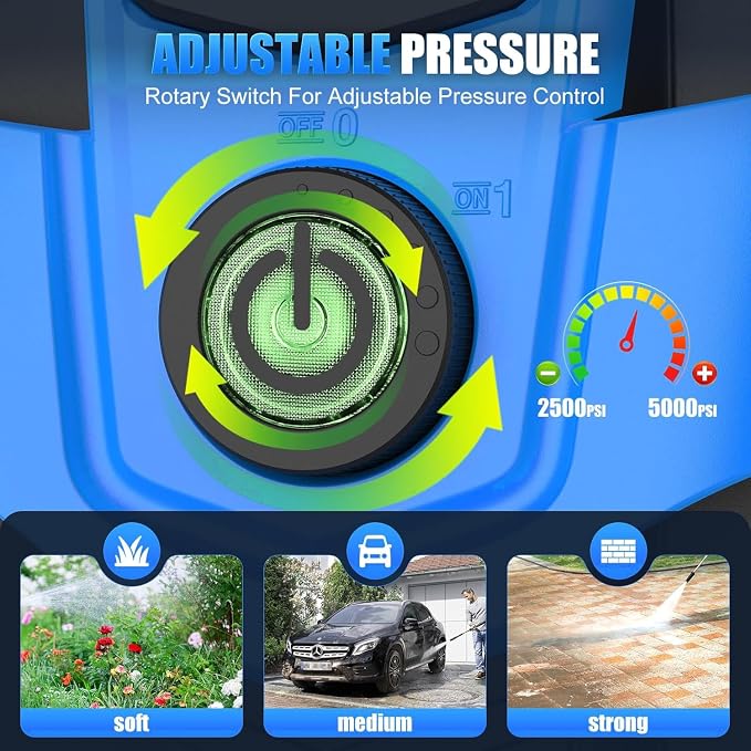5000 PSI Professional Electric Pressure Washer,4.0 GPM Heavy Duty Power Washer with 4 Nozzles,Foam Cannon,33FT Hose and 500ml Soap Bottle for Home/Cars(Blue)