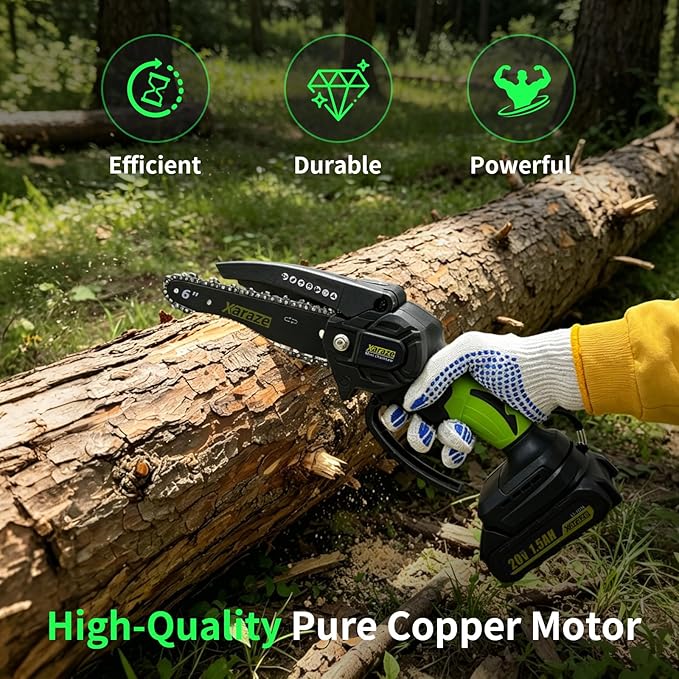 6 Inch Mini Chainsaw Cordless, 6 Inch Handheld Electric Chainsaws with 2*Batterie 3*Chains 2*Guide Bar, Small Chain Saw Battery Powered for Garden and Tree Trimmer, Ideal Gift for Elder Women and Man