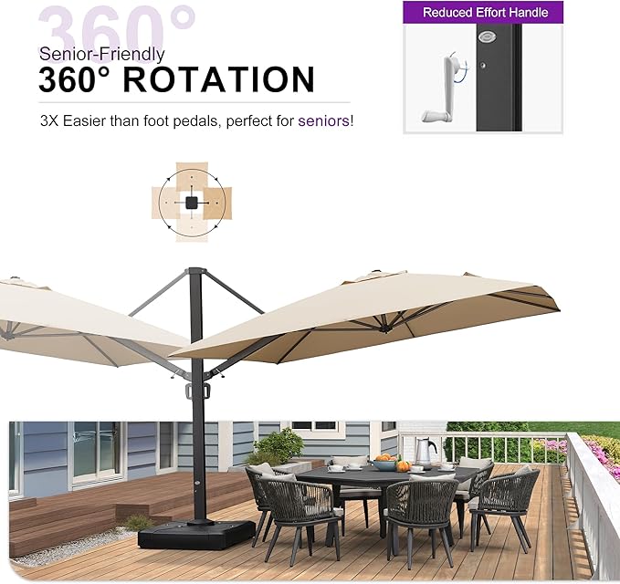 PURPLE LEAF 11 FT Square Patio Cantilever Umbrella with Base Included Large Outdoor Offset Umbrella with 360-degree Rotation for Garden Deck Backyard Pool Beige