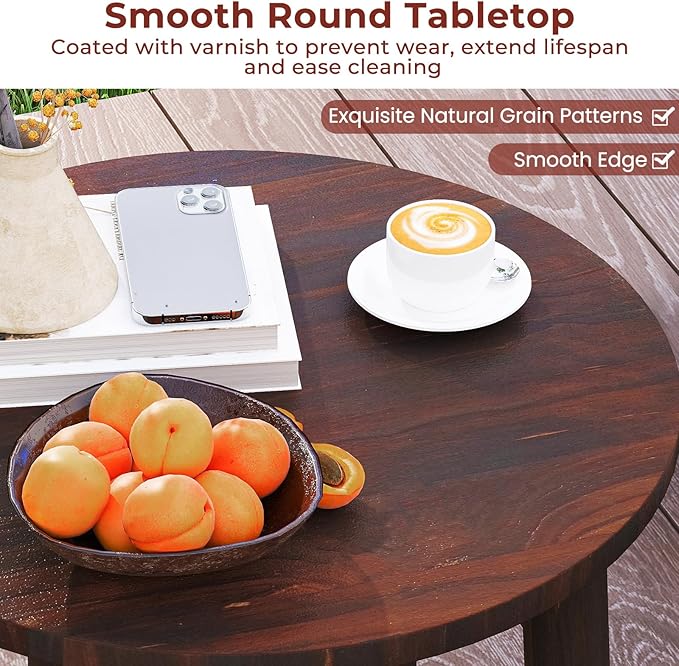 HAPPYGRILL Outdoor Wood Side Table, Round Patio End Table Coffee Table for Garden, Deck, Poolside & Indoor (2)